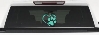 Animal Lover Heart with Cat or Dog Paw Print Car or Truck Window Vinyl Decal Sticker (Mint)