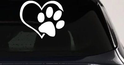 Animal Lover Heart with Cat or Dog Paw Print Car or Truck Window Vinyl Decal Sticker