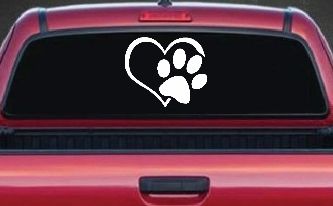 Animal Lover Heart with Cat or Dog Paw Print Car or Truck Window Decal Sticker