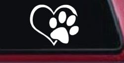 Animal Lover Heart with Cat or Dog Paw Print Car or Truck Window Decal Sticker