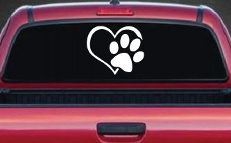 Animal Lover Heart with Cat or Dog Paw Print Car or Truck Window Decal Sticker