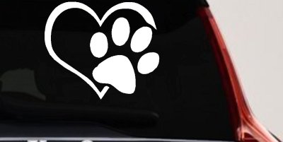 Animal Lover Heart with Cat or Dog Paw Print Car or Truck Window Vinyl Decal Sticker