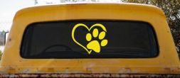 Animal Lover Heart with Cat or Dog Paw Print Car or Truck Window Vinyl Decal Sticker (Yellow)
