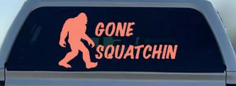 Gone Squatchin Bigfoot Hunting Car or Truck Window Vinyl Decal Sticker (Coral)