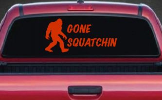 Gone Squatchin Bigfoot Hunting Car or Truck Window Decal Sticker (Orange Red)