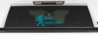 Gone Squatchin Bigfoot Hunting Car or Truck Window Vinyl Decal Sticker (Turquoise Blue)