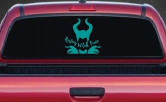 Funny Resting Witch Face Maleficent Car or Truck Window Decal Sticker (Turquoise)