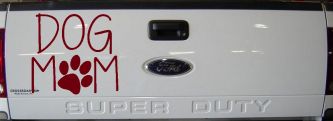 Dog Mom with Paw Print Car or Truck Window Decal Sticker (Burgundy)