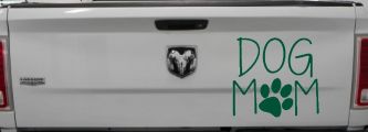 Dog Mom with Paw Print Car or Truck Window Decal Sticker (Dark Green)