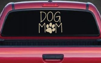 Dog Mom with Paw Print Car or Truck Window Decal Sticker (Desert Sand)