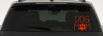 Dog Mom with Paw Print Car or Truck Window Decal Sticker (Orange Red)