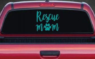 Animal Shelter Rescue Mom With Cat or Dog Paw Car or Truck Window Decal Sticker (Turquoise)