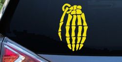 Skeleton Hand Grenade Skulls Car or Truck Window Decal Sticker (Yellow)