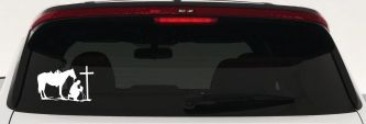 Cowboy and Horse Praying at Cross Country Car or Truck Window Decal Sticker (White)