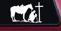 Cowboy and Horse Praying at Cross Country Car or Truck Window Decal Sticker