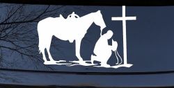 Cowboy and Horse Praying at Cross Country Car or Truck Window Decal Sticker