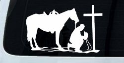 Cowboy and Horse Praying at Cross Country Car or Truck Window Decal Sticker