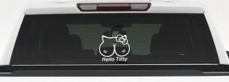 Funny Hello Kitty Titty Car or Truck Window Decal Sticker (White)