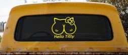 Funny Hello Kitty Titty Car or Truck Window Decal Sticker (Yellow)