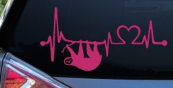 Sloth Heartbeat Lifeline Heart Love Car or Truck Window Vinyl Decal Sticker (Hot Pink)