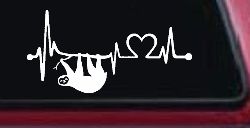 Sloth Heartbeat Lifeline Heart Love Car or Truck Window Decal Sticker