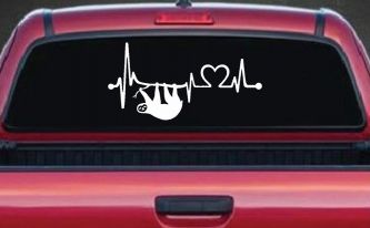 Sloth Heartbeat Lifeline Heart Love Car or Truck Window Decal Sticker