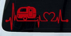 Camper Camping Travel Trailer Love Heartbeat Lifeline Car or Truck Window Decal Sticker (Red)