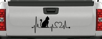 Cat Heartbeat Lifeline Heart Love Car or Truck Window Decal Sticker (Black)