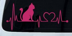 Cat Heartbeat Lifeline Heart Love Car or Truck Window Decal Sticker (Hot Pink)