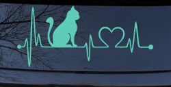 Cat Heartbeat Lifeline Heart Love Car or Truck Window Vinyl Decal Sticker (Mint)
