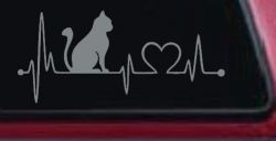 Cat Heartbeat Lifeline Heart Love Car or Truck Window Vinyl Decal Sticker (Telegrey)