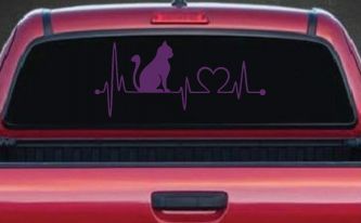 Cat Heartbeat Lifeline Heart Love Car or Truck Window Decal Sticker (Violet)