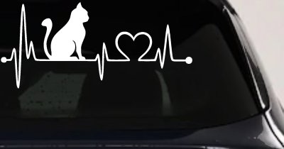Cat Heartbeat Lifeline Heart Love Car or Truck Window Vinyl Decal Sticker