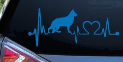 German Shepherd Love Dog Heart Heartbeat Monitor Car or Truck Window Vinyl Decal Sticker (Sky Blue)