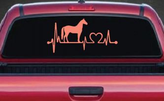 Horse Heart Heartbeat Lifeline Love Car or Truck Window Decal Sticker (Coral)