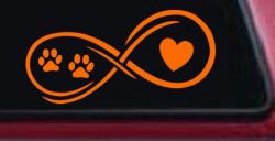 Infinity Paws Heart Dog or Cat Love Car or Truck Window Decal Sticker (Orange)