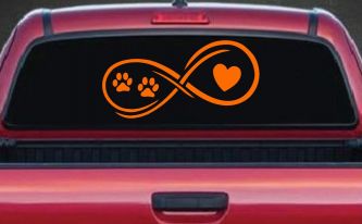 Infinity Paws Heart Dog or Cat Love Car or Truck Window Decal Sticker (Orange)