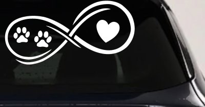 Infinity Paws Heart Dog or Cat Love Car or Truck Window Vinyl Decal Sticker (White)