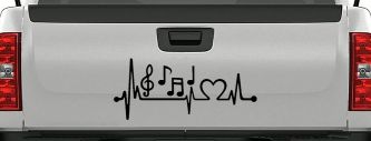 Music Notes Heartbeat Lifeline Monitor Love Music Car or Truck Window Decal Sticker (Black)