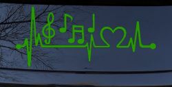 Music Notes Heartbeat Lifeline Monitor Love Music Car or Truck Window Decal Sticker (Lime)