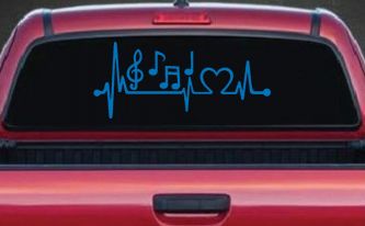 Music Notes Heartbeat Lifeline Monitor Love Music Car or Truck Window Decal Sticker (Sky Blue)