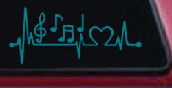 Music Notes Heartbeat Lifeline Monitor Love Music Car or Truck Window Decal Sticker (Turquoise Blue)