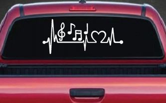Music Notes Heartbeat Lifeline Monitor Love Music Car or Truck Window Decal Sticker