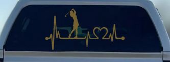 Lady Golfer Ladies Golf Heartbeat Lifeline Sports Car or Truck Window Decal Sticker (Gold)
