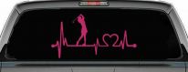 Lady Golfer Ladies Golf Heartbeat Lifeline Sports Car or Truck Window Decal Sticker (Hot Pink)