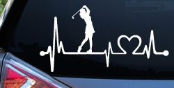 Lady Golfer Ladies Golf Heartbeat Lifeline Sports Car or Truck Window Decal Sticker