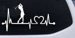 Lady Golfer Ladies Golf Heartbeat Lifeline Sports Car or Truck Window Decal Sticker