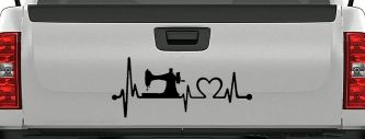 Sewing Machine Love Heartbeat Lifeline Car or Truck Window Decal Sticker (Black)