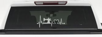 Sewing Machine Love Heartbeat Lifeline Car or Truck Window Decal Sticker (Light Gray)