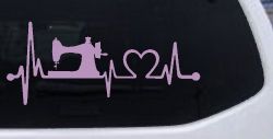 Sewing Machine Love Heartbeat Lifeline Car or Truck Window Decal Sticker (Lilac)